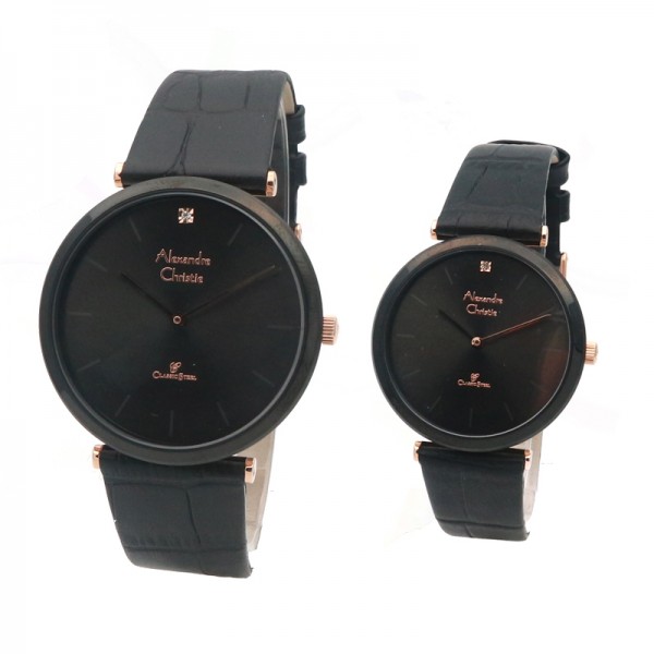 Alexandre Christie AC 8577 Rosegold Black Ring Couple